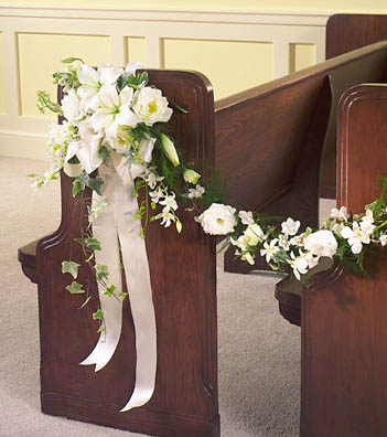 White Church Pew Flowers
