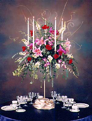 Golden Five Branch Candelabra with Red Roses