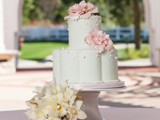 White & Pink Flower Wedding Cake 