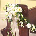 White Church Pew Flowers Wedding Flowers
