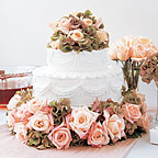 Wedding Cake and Pink Roses Wedding Flowers