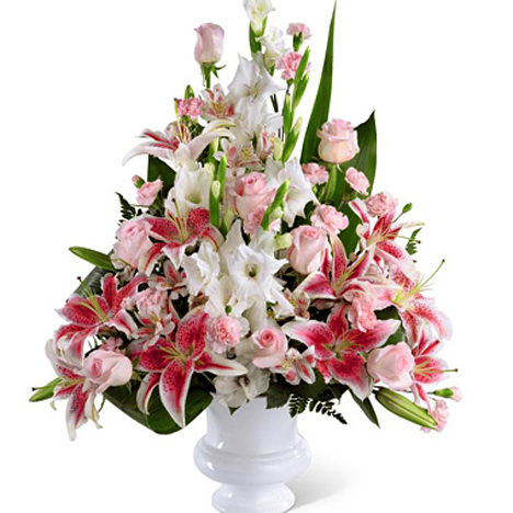 Peach Floral Standing Cross  Bloom Funeral Flowers Chicago – Bloom Funeral  & Sympathy Flowers Dallas